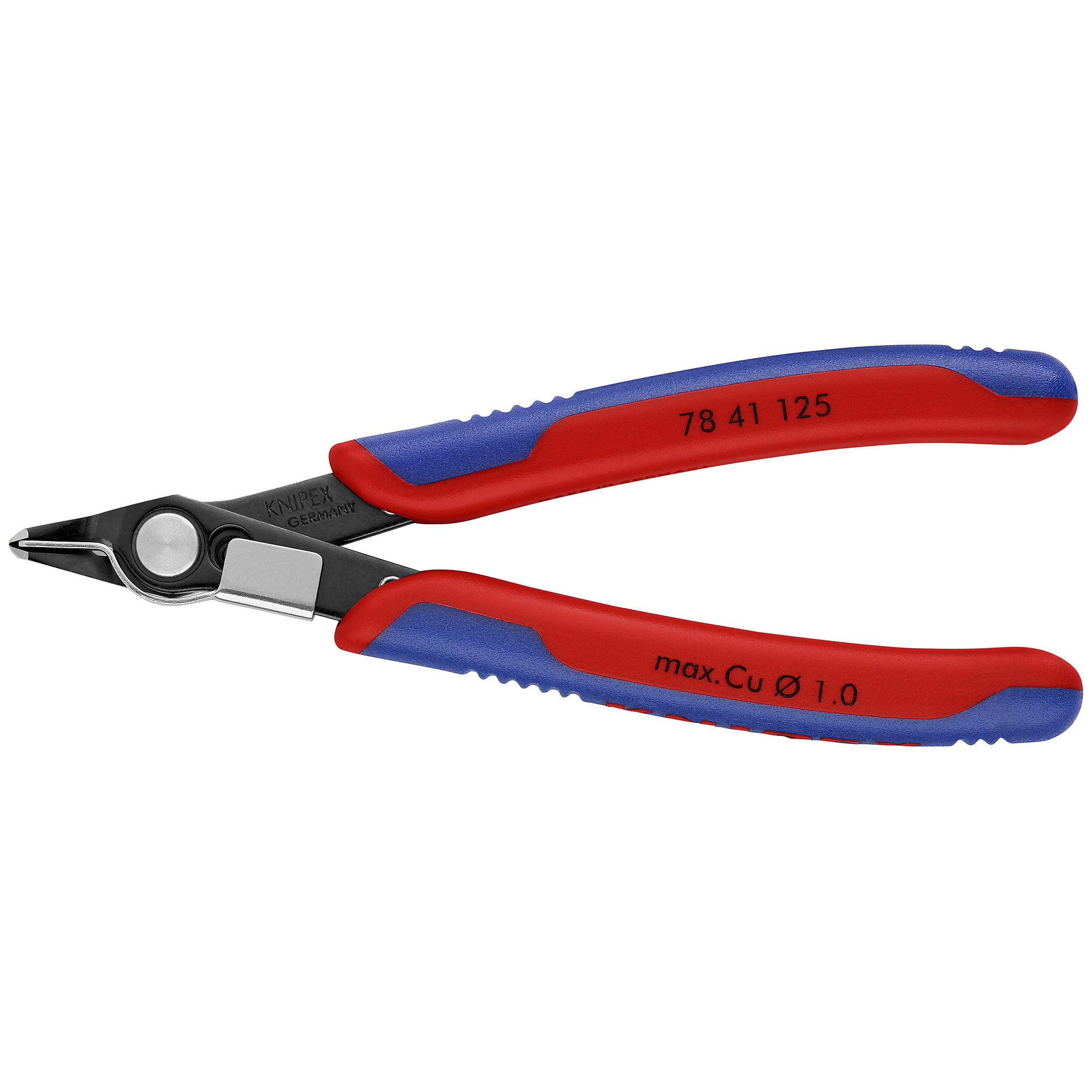 KNIPEX Electronics Super Knips - 5in., Comfort Grip, Steel, 0.047in. Jaw Capacity, Lead Catcher, Model# 78 41 125